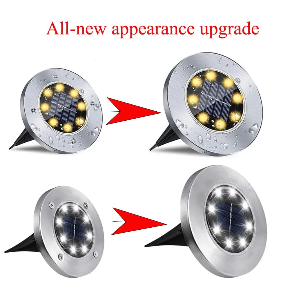 4-käiguline päikesepatareiga LED-ketta valgustus, 8 LED-i
