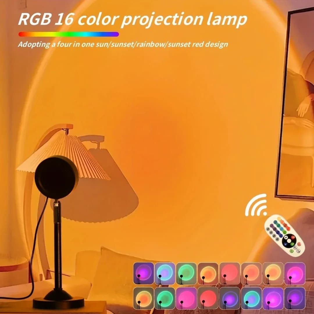 Mini USB RGB päikeseloojangu projektorlamp kaugjuhtimispuldiga