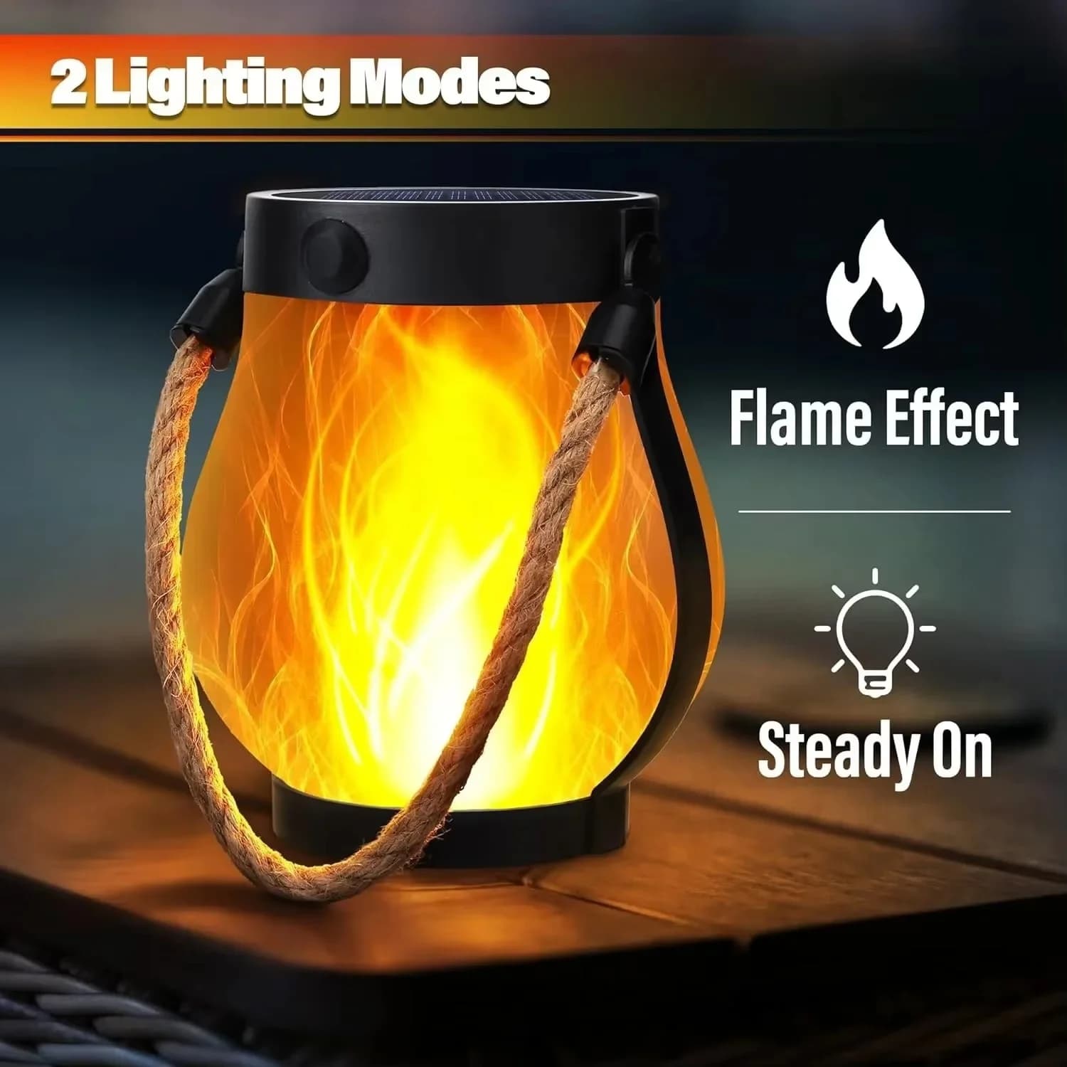 USB-laetav LED-latern kanepinööriga, leeglikujuline