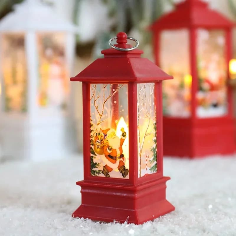 Mini retro LED latern kõrvitsa, nõmme ja lumememme motiiviga