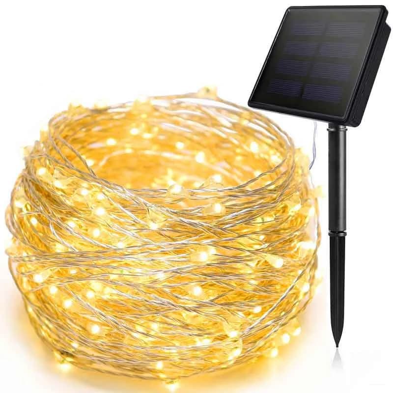 100 LED päikeseline vasktraadist valgustus, 8 režiimi välitingimusteks
