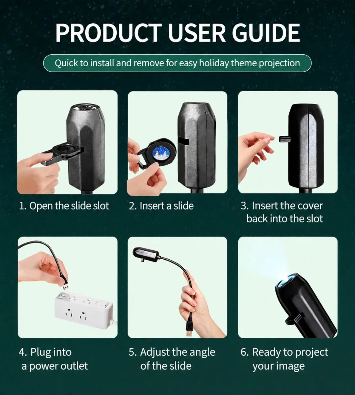 Mini USB öövalgusti projektor ookeanimustritega